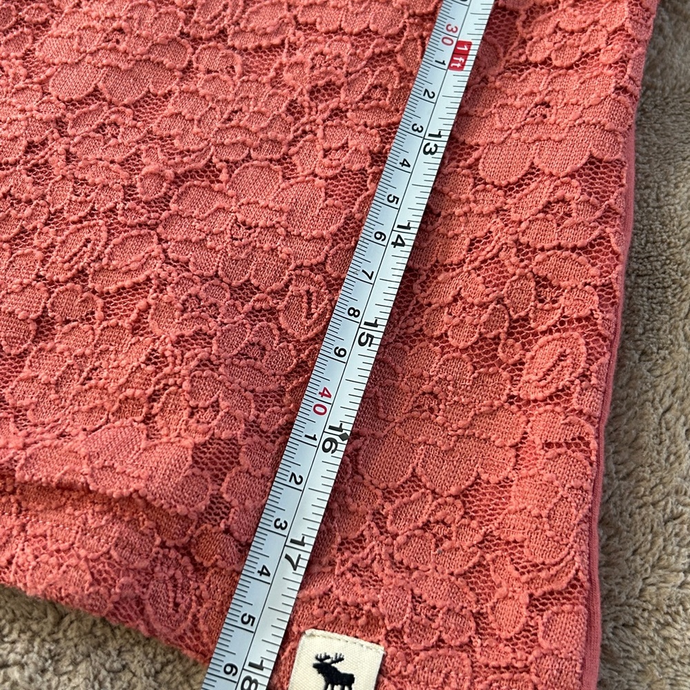 Abercrombie Kids Tween Girls Long Sleeve Square Neck Lace Top 11/12 Coral Peach - Picture 7 of 7